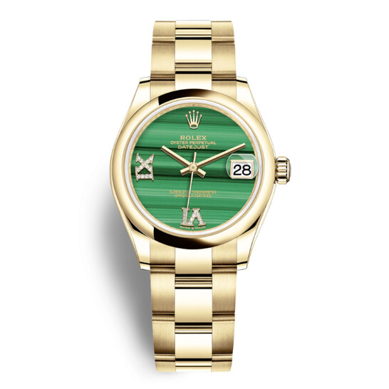 Rolex Datejust 31 Malachite Diamond Dial Ladies 18kt Yellow Gold Oyster Watch 278248MLRDO