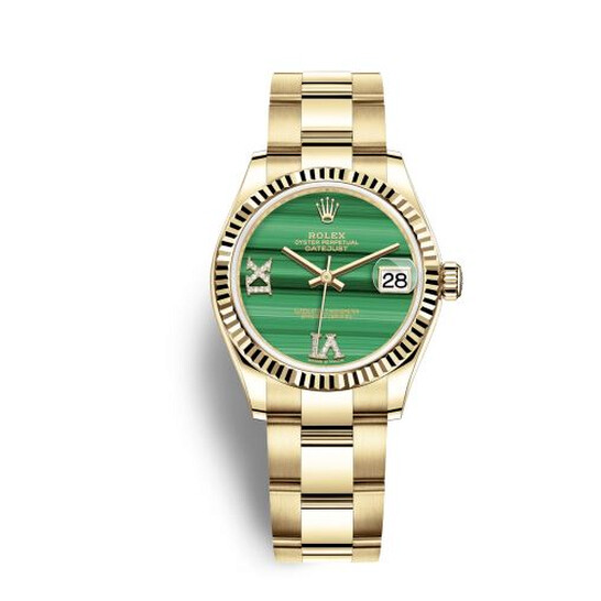 Rolex Datejust 31 Malachite Diamond Dial Ladies 18kt Yellow Gold Oyster Watch 278278MLRDO