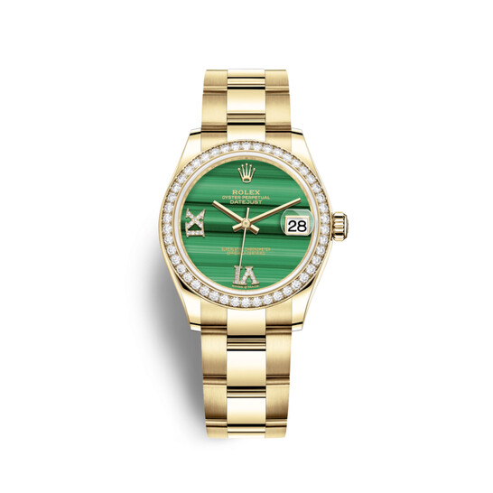 Rolex Datejust 31 Malachite Diamond Dial Ladies 18kt Yellow Gold Oyster Watch 278288MLRDO