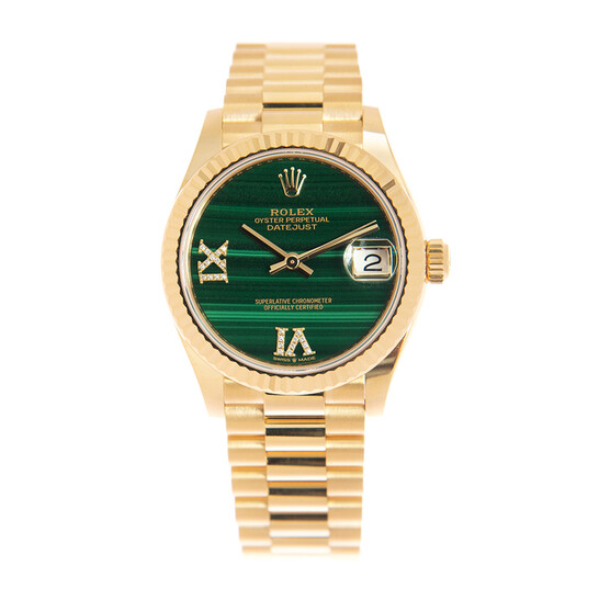 Rolex Datejust 31 Malachite Diamond Dial Ladies 18kt Yellow Gold President Watch 278278MLRDP