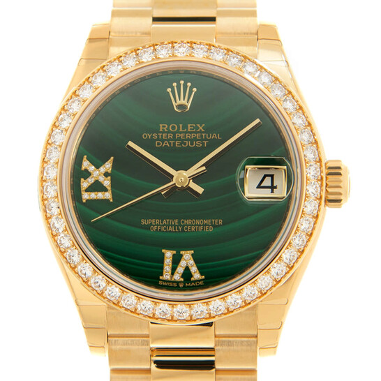 Rolex Datejust 31 Malachite Diamond Dial Ladies 18kt Yellow Gold President Watch 278288MLRDP