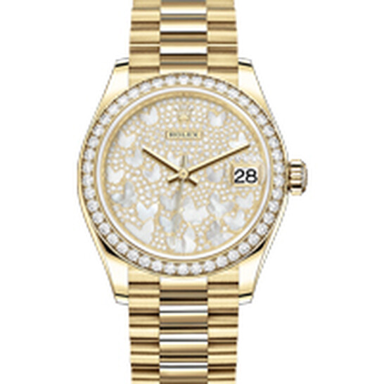 Rolex Datejust 31 Mother of Pearl Butterfly Diamond Dial Ladies President Watch 278288PAVEP