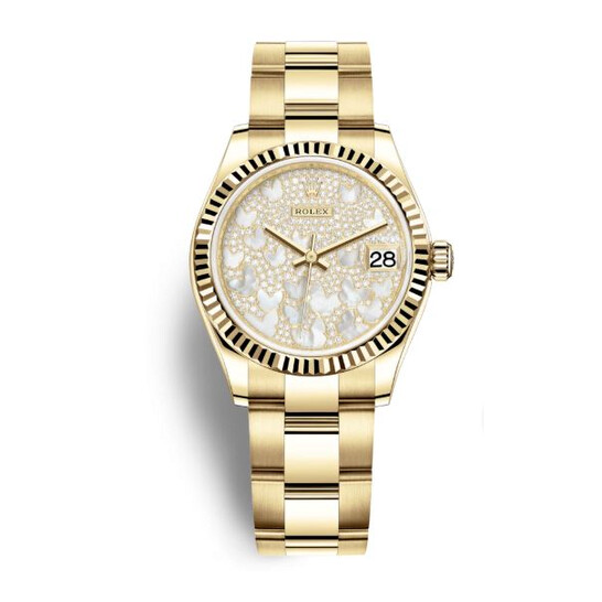 Rolex Datejust 31 Mother of Pearl Butterfly Diamond Pave Ladies 18kt Yellow Gold Watch 278278PAVEO