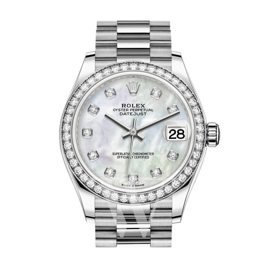 Rolex Datejust 31 Mother of Pearl Diamond Dial Ladies 18kt White Gold President Watch 278289MDP