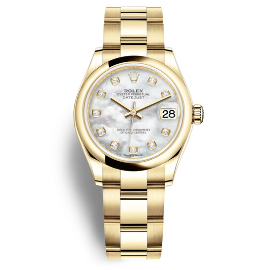 Rolex Datejust 31 Mother of Pearl Diamond Ladies 18kt Yellow Gold Oyster Watch 278248MDO