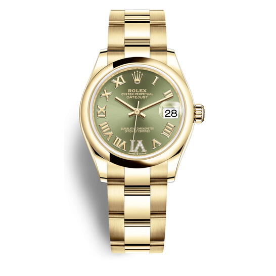 Rolex Datejust 31 Olive Green Dial Automatic Ladies 18kt Yellow Gold Oyster Watch 278248GNRDO