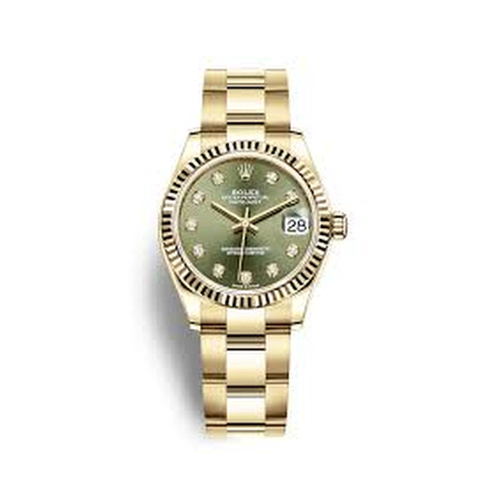 Rolex Datejust 31 Olive Green Diamond Dial 18kt Yellow Gold Oyster Ladies Watch 278278GNDO