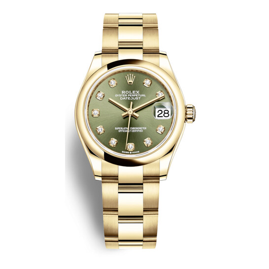 Rolex Datejust 31 Olive Green Diamond Dial Automatic Ladies 18kt Yellow Gold Oyster Watch 278248GNDO