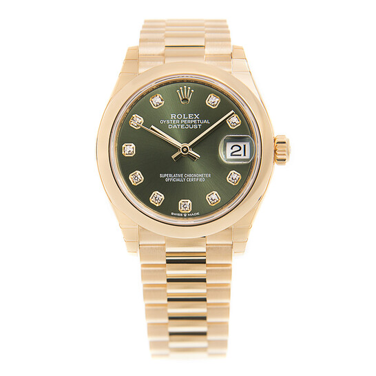 Rolex Datejust 31 Olive Green Diamond Dial Automatic Ladies 18kt Yellow Gold President Watch 278248GNDP