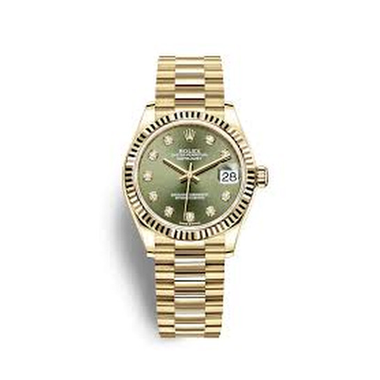 Rolex Datejust 31 Olive Green Diamond Dial Ladies 18kt Yellow Gold President Watch 278278GNDP