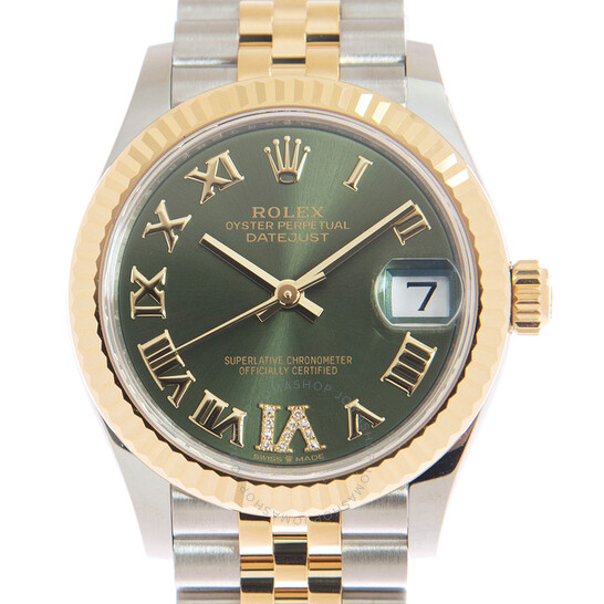 Rolex Datejust 31 Olive Green Diamond Dial Ladies Automatic Steel and 18kt Yellow Gold Jubilee Watch 278273GNRDJ