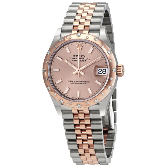 Rolex DateJust 31 Rose Dial Automatic Ladies Stainless Steel 18kt Everose Gold Jubliee Watch 278341PSJ