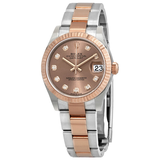 Rolex Datejust 31 Rose Diamond Dial Automatic Ladies 18kt Everose Gold Oyster Watch 278271PDO