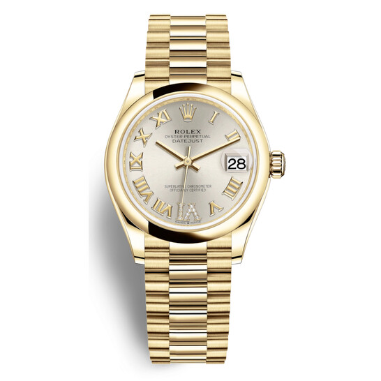 Rolex Datejust 31 Silver Dial Automatic Ladies 18kt Yellow Gold President Watch 278248SRDP