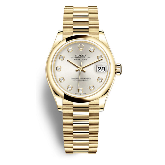 Rolex Datejust 31 Silver Diamond Dial Automatic Ladies 18kt Yellow Gold Oyster Watch 278248SDP