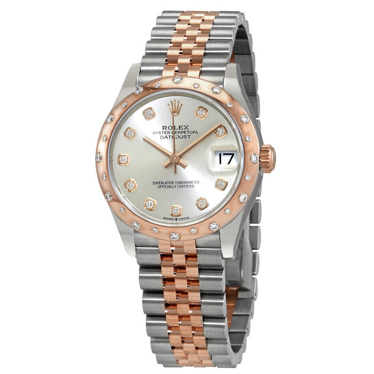 Rolex Datejust 31 Silver Diamond Dial Ladies Steel and 18kt Everose Gold Jubilee Watch 278341SDJ