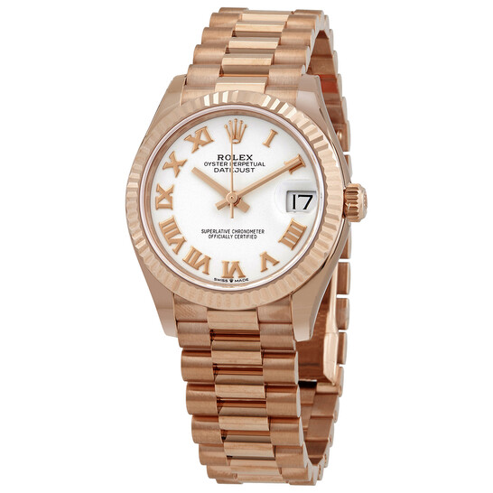 Rolex Datejust 31 White Dial Automatic Ladies 18kt Everose Gold President Watch 278275WRP