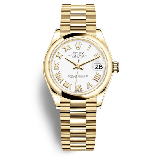 Rolex Datejust 31 White Dial Automatic Ladies 18kt Yellow Gold President Watch 278248WRP