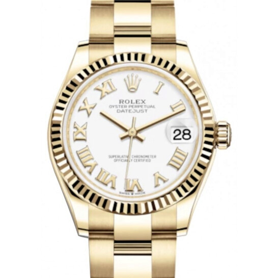 Rolex Datejust 31 White Dial Ladies 18kt Yellow Gold Oyster Watch 278278WRO