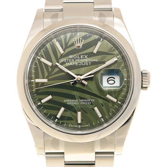 Rolex Datejust 36 Automatic Olive Green Palm Ladies Watch 126200GNSPLMO