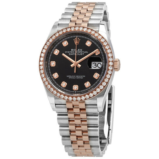 Rolex Datejust 36 Black Diamond Dial Automatic Men’s Steel and 18k Everose Gold Jubilee Watch 126281BKDJ