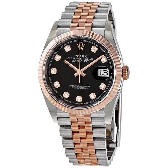 Rolex Datejust 36 Black Diamond Dial Automatic Men’s Steel and 18kt Everose Gold Jubilee Watch 126231BKDJ