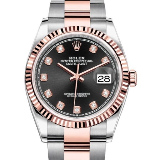 Rolex Datejust 36 Black Diamond Dial Ladies Steel and 18kt Everose Gold Oyster Watch 126231BKDO