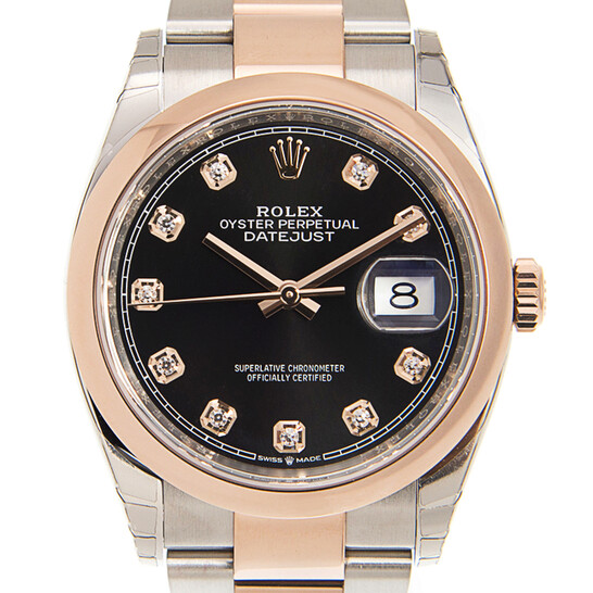 Rolex Datejust 36 Black Diamond Dial Men’s Steel and 18k Everose Gold Oyster Watch 126201BKDO