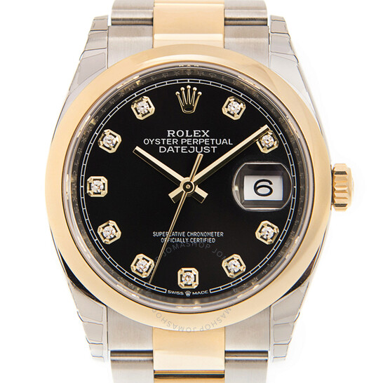 Rolex Datejust 36 Black Diamond Dial Men’s Steel and 18k Yellow Gold Jubilee Watch 126203BKDO