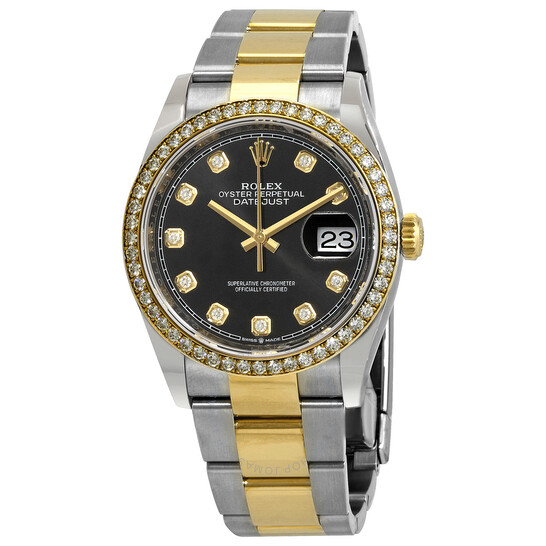 Rolex Datejust 36 Black Diamond Dial Men’s Steel and 18kt Yellow Gold Oyster Watch 126283BKDO