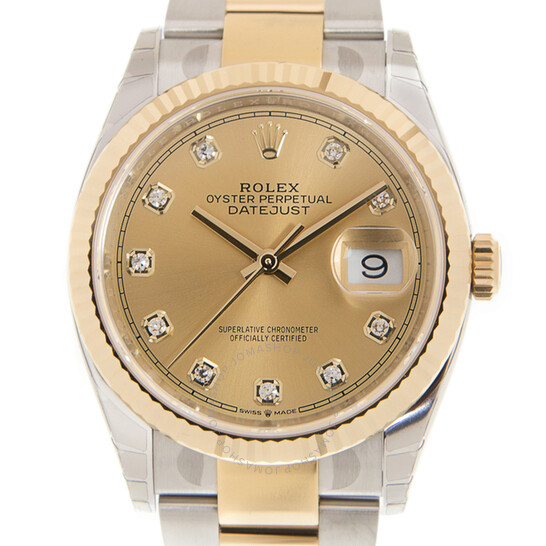 Rolex Datejust 36 Champagne Diamond Dial Men’s Steel and 18kt Yellow Gold Oyster Watch 126233CDO