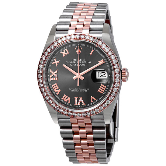 Rolex Datejust 36 Dark Rhodium Diamond Dial Men’s Steel and 18k Everose Gold Jubilee Watch 126281RRDJ