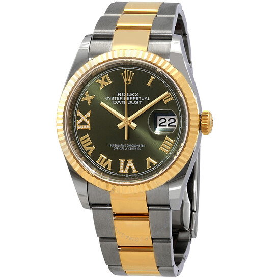 Rolex Datejust 36 Olive Green Diamond Dial Men’s Stainless Steel and 18kt Yellow Gold Oyster Watch 126233GNRDO