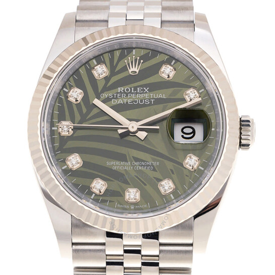 Rolex Datejust 36 Olive Green Palm Motif Diamond Dial Automatic Men’s Jubilee Watch M126234-0055