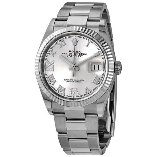 Rolex Datejust 36 Silver Diamond Dial Automatic Ladies Oyster Watch 126234SRDO