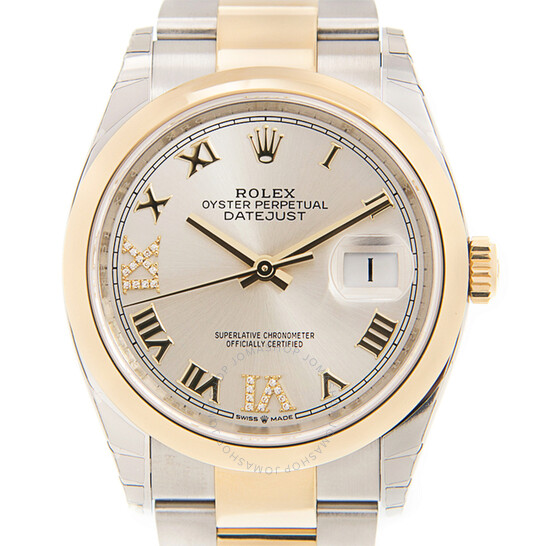 Rolex Datejust 36 Silver Diamond Dial Automatic Men’s Steel and 18k Yellow Gold Oyster Watch 126203SRDO