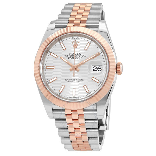 Rolex Datejust 41 Silver, Fluted Motif Dial Automatic Men’s 18kt Everose Gold Jubilee Watch M126331-0018