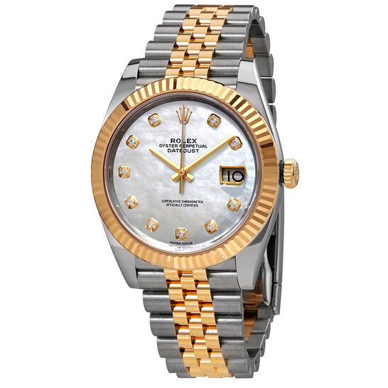 Rolex Datejust 41 White Mother of Pearl Dial Automatic Men’s Steel and 18K Yellow Gold Jubilee Watch 126333MDJ