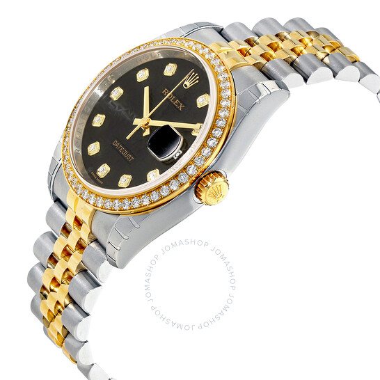 Rolex Datejust Black Dial Ladies 18 Carat Yellow Gold and Stainless Steel Watch 116243BKJDJ