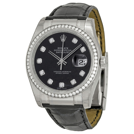 Rolex Datejust Black Diamond DIal Leather Automatic Ladies Watch 116189BKDL