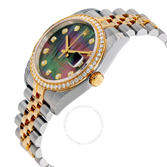 Rolex Datejust Black Mother of Pearl Dial Automatic Ladies 18 Carat Yellow Gold and Stainless Steel Watch 116243BKMDJ