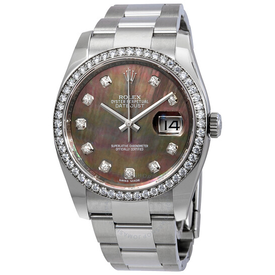 Rolex Datejust Black Mother of Pearl Diamond Dial Automatic Ladies Oyster Watch 116244BMDO