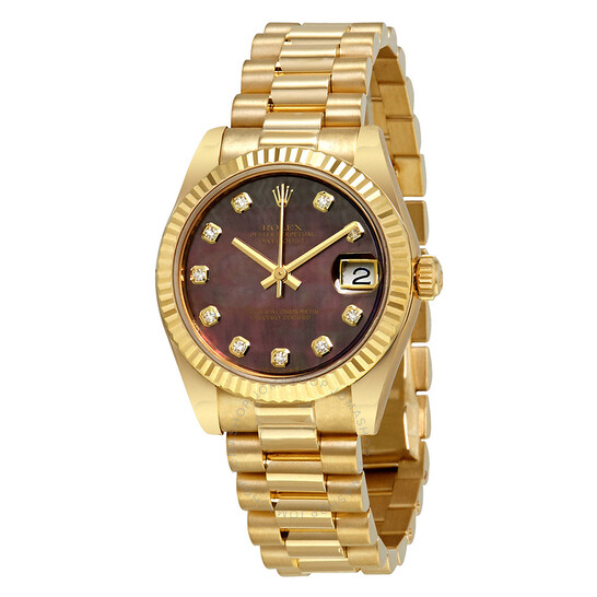 Rolex Datejust Black Mother Of Pearl Diamond Dial Ladies 18K Yellow Gold President Watch 178278BKMDP