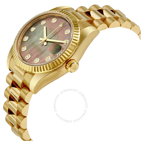 Rolex Datejust Black Mother Of Pearl Diamond Dial Ladies 18K Yellow Gold President Watch 178278BKMDP