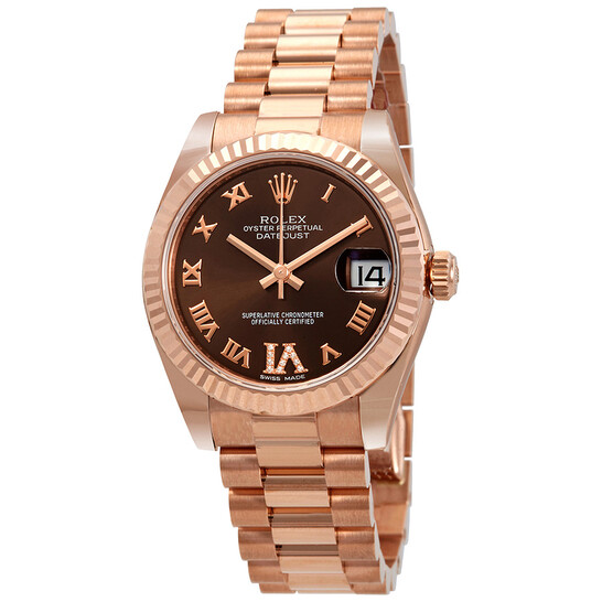 Rolex Datejust Chocolate Dial Automatic Ladies 18kt Everose Gold President Watch 178275CHRDP