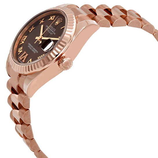 Rolex Datejust Chocolate Dial Automatic Ladies 18kt Everose Gold President Watch 178275CHRDP