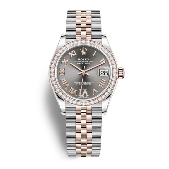 Rolex Datejust Dark Rhodium Roman Dial Automatic Ladies Steel and Everose Gold Jubilee Watch 278381DRRDJ