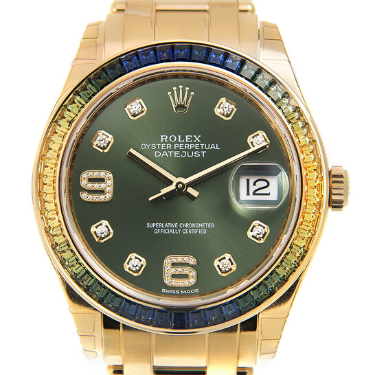 Rolex Datejust Green Diamond Dial 18K Yellow Gold Automatic Watch 86348GNDPM