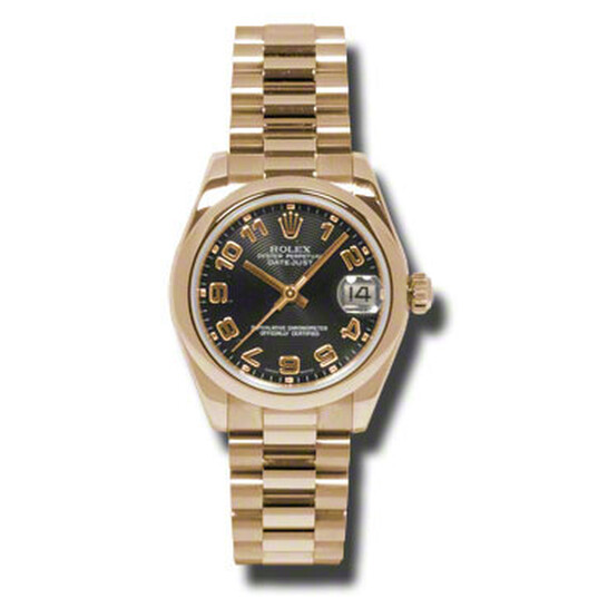 Rolex Datejust Lady 31 Black Dial 18K Everose Gold President Automatic Ladies Watch 178245BKAP