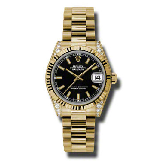 Rolex Datejust Lady 31 Black Dial 18K Yellow Gold President Automatic Ladies Watch 178238BKSP